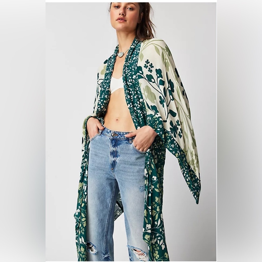Free People green Marley Mixed Print Kimono brand‎ new one size